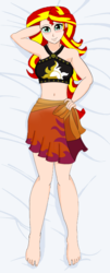 Size: 589x1463 | Tagged: safe, artist:anonix123, sunset shimmer, equestria girls, g4, my little pony equestria girls: better together, armpits, barefoot, belly button, body pillow design, clothes, feet, female, human coloration, midriff, solo, swimsuit