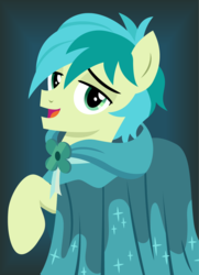Size: 1085x1500 | Tagged: safe, artist:cloudy glow, part of a set, sandbar, earth pony, pony, g4, season 8, cloak, clothes, clover the clever's cloak, hooves, lidded eyes, lineless, male, open mouth, raised hoof, solo, stallion