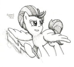 Size: 2837x2561 | Tagged: safe, artist:kirbyliscious, lightning dust, pony, g4, female, high res, lightning, monochrome, solo, traditional art