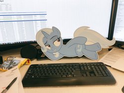 Size: 1200x900 | Tagged: safe, trixie, pony, g4, road to friendship, cardboard, cardboard cutout, computer, draw me like one of your french girls, irl, keyboard, monitor, photo, solo