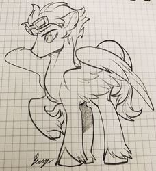 Size: 1168x1280 | Tagged: safe, oc, oc only, oc:aj, pegasus, pony, glasses, graph paper, lined paper, solo, traditional art, unshorn fetlocks
