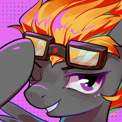 Size: 1000x1000 | Tagged: safe, oc, oc only, oc:aj, pegasus, pony, goggles, male, one eye closed, smiling, smirk, solo, wings