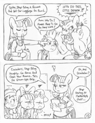 Size: 849x1100 | Tagged: safe, artist:circe, apple bloom, bulk biceps, scootaloo, spike, sweetie belle, twilight sparkle, alicorn, anthro, comic:soreloser, black and white, blushing, comic, grayscale, monochrome, traditional art, twilight sparkle (alicorn)