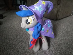 Size: 4160x3120 | Tagged: safe, artist:spritepony, oc, oc only, oc:sprite, alicorn, pony, alicorn oc, cape, clothes, hat, irl, photo, plushie, solo, trixie's cape, trixie's hat