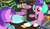 Size: 972x567 | Tagged: safe, edit, edited screencap, editor:korora, screencap, amethyst star, berry bliss, sparkler, earth pony, pony, unicorn, g4, my little pony best gift ever, awwmethyst star, background pony, bits, blissabetes, boxes, cash register, clothes, cute, decoration, dialogue, earmuffs, female, friendship student, hat, hearth's warming tree, implied oc, implied pinkie pie, mare, socks, speech bubble, tree, winter outfit