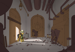 Size: 3000x2100 | Tagged: safe, artist:eriada, daring do, pegasus, pony, comic:daring do and the secrets of solar temple, g4, clothes, explorer outfit, female, hat, high res, mare, pith helmet, ruins, saddle bag, shirt, solo