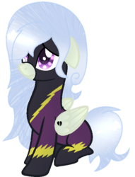Size: 545x712 | Tagged: safe, artist:katsubases, artist:space--paws0w0, oc, oc only, oc:silky feathers, pegasus, pony, icey-verse, base used, clothes, commission, costume, female, floppy ears, heart, magical lesbian spawn, mare, offspring, parent:lily lace, parent:nightshade, parents:nightlace, shadowbolts costume, simple background, solo, tattoo, transparent background