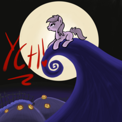 Size: 2100x2100 | Tagged: safe, artist:lannielona, pony, advertisement, commission, halloween, high res, hill, holiday, jack-o-lantern, moon, movie reference, night, nightmare night, pumpkin, sketch, solo, the nightmare before christmas, your character here