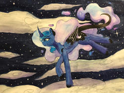 Size: 2048x1536 | Tagged: safe, artist:itssopanda, princess luna, pony, g4, cloud, female, solo, watercolor painting