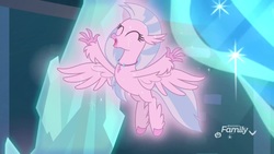 Size: 1920x1080 | Tagged: safe, screencap, silverstream, classical hippogriff, hippogriff, g4, school raze, eyes closed, female, glowing, happy, magic, solo, spread arms, spread wings, wings