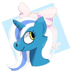 Size: 800x800 | Tagged: safe, artist:felinek9er, oc, oc only, oc:fleurbelle, alicorn, pony, unicorn, abstract background, alicorn oc, bow, bust, commission, hair bow, head, looking back, simple background, solo, transparent background