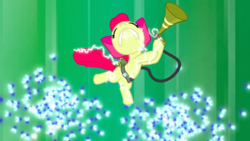 Size: 1440x810 | Tagged: safe, screencap, apple bloom, earth pony, insect, pony, twittermite, bloom and gloom, g4, abstract background, electricity, electrocution, female, filly, foal, pest control gear, pest pony, solo, swarm