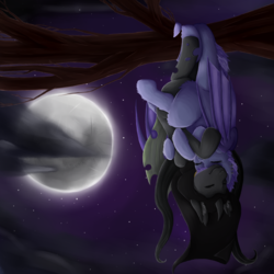 Size: 4512x4512 | Tagged: safe, artist:0silverstardust0, oc, oc only, oc:flavis, bat pony, pony, absurd resolution, bat pony oc, cute, female, hug, male, moon, tree branch, upside down