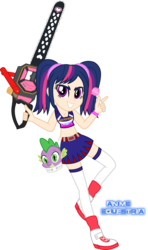 Size: 883x1489 | Tagged: safe, artist:anime-equestria, spike, twilight sparkle, human, equestria girls, g4, belly button, breasts, candy, chainsaw, cheerleader, cheerleader outfit, cleavage, clothes, cosplay, costume, disembodied head, female, food, human coloration, humanized, juliet starling, lollipop, lollipop chainsaw, male, midriff, miniskirt, nick carlyle, pigtails, pleated skirt, ship:twispike, shipping, skirt, smiling, socks, sports bra, straight, thigh highs, voice actor joke, zettai ryouiki