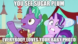 Size: 640x360 | Tagged: safe, edit, edited screencap, screencap, firelight, starlight glimmer, pony, unicorn, g4, the parent map, duo, female, image macro, male, mare, meme, sire's hollow, stallion, text