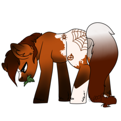 Size: 2000x2000 | Tagged: safe, artist:spoopygander, oc, oc only, oc:spookbutt, earth pony, pony, blaze (coat marking), coat markings, facial markings, feathering, female, grass, grazing, herbivore, high res, horses doing horse things, mare, markings, munching, socks (coat markings), solo