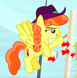 Size: 512x520 | Tagged: safe, screencap, record high, pegasus, pony, appleoosa's most wanted, g4, arrow, braid, cowboy hat, cropped, female, flying, hat, mare, narrowed eyes, solo, tongue out