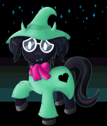 Size: 2474x2911 | Tagged: safe, artist:sethisto, pony, spoiler:deltarune, clothes, crossover, cute, deltarune, fluffy boi, glasses, hat, high res, male, ponified, ralsei, scarf, solo, undertale