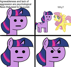 Size: 1069x1015 | Tagged: safe, anonymous editor, artist:colochenni, edit, fluttershy, twilight sparkle, alicorn, pegasus, pony, g4, :|, angry, comic, dank memes, duo, female, frown, glare, mare, npc, npc meme, open mouth, raised leg, simple background, smiling, spread wings, stock vector, stylistic suck, twilight sparkle (alicorn), white background, wings
