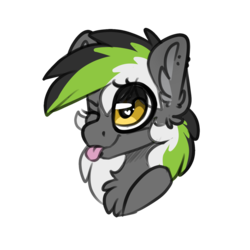 Size: 3000x3000 | Tagged: safe, artist:spoopygander, oc, oc only, oc:graphite sketch, pony, chest fluff, cute, ear fluff, ear piercing, earring, female, high res, jewelry, looking up, mare, multicolored hair, one eye closed, piercing, solo, tongue out, wink