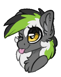 Size: 411x521 | Tagged: safe, artist:kez, artist:spoopygander, oc, oc only, oc:graphite sketch, pony, animated, blinking, chest fluff, cute, ear fluff, ear piercing, earring, female, gif, jewelry, looking up, mare, mlem, multicolored hair, one eye closed, piercing, silly, solo, tongue out, wink