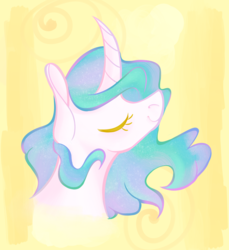 Size: 1100x1200 | Tagged: safe, artist:puddingskinmcgee, princess celestia, alicorn, pony, g4, alternate hairstyle, curved horn, eyes closed, female, horn, profile, smiling, solo