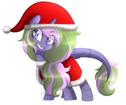 Size: 2053x1708 | Tagged: safe, artist:sugaryicecreammlp, oc, oc only, oc:cosmic claw, pony, unicorn, base used, cape, christmas, clothes, female, hat, holiday, mare, santa hat, simple background, solo, transparent background
