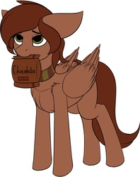 Size: 1096x1385 | Tagged: safe, artist:crash9902, oc, oc only, oc:ritter, pegasus, pony, rcf community, blank flank, chocolate, choker, floppy ears, food, mouth hold, simple background, solo, white background