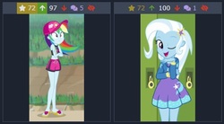 Size: 437x241 | Tagged: safe, screencap, rainbow dash, trixie, derpibooru, equestria girls, equestria girls specials, g4, my little pony equestria girls: better together, my little pony equestria girls: forgotten friendship, female, geode of super speed, juxtaposition, juxtaposition win, magical geodes, meme, meta, one eye closed