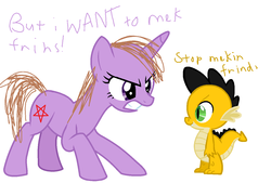 Size: 1358x916 | Tagged: safe, artist:durpy, artist:mlppny123, artist:yadis011, oc, oc only, oc:boring nerd, oc:fireflame, dragon, pony, unicorn, 1000 hours in ms paint, angry, boring nerd's alternate world, engrish, female, male, mare, misspelling, recolor, simple background, stars, white background
