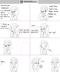 Size: 2564x3054 | Tagged: safe, artist:sintakhra, silverstream, starlight glimmer, pony, tumblr:studentsix, g4, ask, comic, high res, jewelry, looking at you, magic, monochrome, mug, necklace, oh crap face, that pony sure does love kites, tumblr