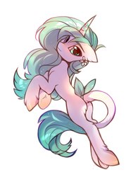 Size: 1581x2120 | Tagged: safe, artist:share dast, oc, oc only, pony, unicorn, bow, butt, female, flower, flower in hair, leonine tail, looking at you, looking back, looking back at you, mare, plot, simple background, solo, tail bow, white background