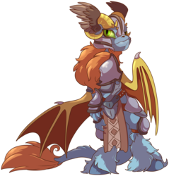 Size: 7259x7604 | Tagged: safe, artist:cutepencilcase, oc, oc only, dracony, hybrid, absurd resolution, armor, commission, dragon wings, leonine tail, simple background, solo, transparent background, unshorn fetlocks