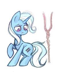 Size: 565x650 | Tagged: artist needed, safe, trixie, pony, unicorn, g4, the cutie map, equal cutie mark, female, mare, raised hoof, simple background, solo, staff, staff of sameness, white background
