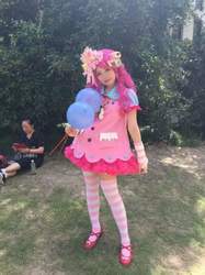 Size: 719x960 | Tagged: safe, pinkie pie, human, g4, china ponycon, clothes, cosplay, costume, irl, irl human, photo, socks, striped socks