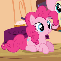 Size: 483x483 | Tagged: safe, edit, edited screencap, editor:hotkinkajou, screencap, fluttershy, pinkie pie, earth pony, pegasus, pony, g4, secret of my excess, animated, cropped, cute, diapinkes, disembodied hand, female, gif, golden oaks library, hand, happy, hotkinkajou is trying to murder us, looking up, mare, perfect loop, petting, ponk, prone, scratching, smiling, solo focus