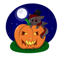 Size: 4049x4000 | Tagged: safe, artist:mimihappy99, oc, oc only, oc:soren nightsky, pegasus, pony, chibi, commission, full moon, halloween, hat, heart eyes, holiday, jack-o-lantern, moon, night, pumpkin, simple background, solo, transparent background, wingding eyes, witch hat, ych result