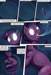 Size: 1920x2816 | Tagged: safe, artist:shieltar, part of a set, twilight sparkle, pony, unicorn, comic:giant twilight, g4, comic, cute, female, giant pony, giantess, glowing eyes, growth, macro, mare, misspelling, narration, oort cloud, part of a series, pony bigger than a planet, pony bigger than a solar system, pony bigger than a star, signature, solo, space, twiabetes, unicorn twilight