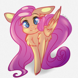 Size: 1000x1000 | Tagged: safe, artist:krissstudios, fluttershy, pegasus, pony, g4, chest fluff, cute, female, floppy ears, fluffy, folded wings, front view, full face view, looking at you, mare, shyabetes, smiling, solo, standing, wings