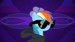 Size: 3840x2160 | Tagged: safe, artist:dasduriel, artist:embersatdawn, artist:laszlvfx, edit, rainbow dash, pegasus, pony, g4, clothes, female, high res, hoodie, mare, solo, sunglasses, wallpaper, wallpaper edit