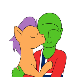 Size: 800x800 | Tagged: safe, artist:unsavorydom, tender taps, oc, oc:anon, earth pony, human, pony, g4, cheek kiss, duo, eyes closed, gay, kissing, male, simple background, white background