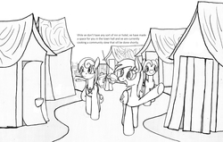 Size: 1787x1135 | Tagged: safe, artist:dsb71013, anchors away, oc, oc:misty monsoon, oc:static signal, g3, g4, comic, g3 to g4, generation leap, lineart, monochrome