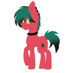 Size: 1942x1876 | Tagged: safe, artist:shinystarrs, oc, oc only, oc:sour apple (ice1517), earth pony, pony, choker, ear piercing, earring, female, freckles, jewelry, mare, piercing, raised hoof, simple background, solo, spiked choker, tongue out, transparent background, ych result