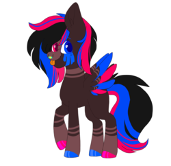 Size: 1942x1876 | Tagged: safe, artist:shinystarrs, oc, oc only, oc:rítmico, pegasus, pony, colored hooves, colored wings, heterochromia, jewelry, male, markings, multicolored hair, multicolored wings, necklace, nose piercing, nose ring, piercing, raised hoof, simple background, solo, stallion, tongue out, transparent background, unshorn fetlocks, ych result