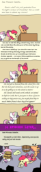 Size: 600x2500 | Tagged: safe, artist:bjdazzle, apple bloom, scootaloo, sweetie belle, earth pony, pegasus, pony, unicorn, comic:letters to celestia, g4, marks for effort, school raze, angry, barrel, blanket, bucket, chibi, closet, comic, cutie mark, cutie mark crusaders, dear princess celestia, door, female, filly, grumpy, happy, harsher in hindsight, implied cozy glow, implied princess celestia, letter, pencil, podium, shelves, sweetie belle's magic brings a great big smile, sweetie fail, the cmc's cutie marks, trapped, writing