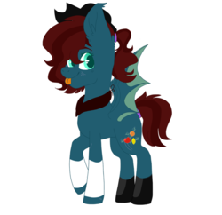 Size: 1942x1876 | Tagged: safe, artist:shinystarrs, oc, oc only, oc:midnight harvest (ice1517), bat pony, pony, bandage, bandana, bat pony oc, boots, cowboy boots, cowboy hat, female, hat, mare, ponytail, raised hoof, simple background, solo, tongue out, transparent background, ych result