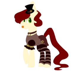 Size: 1942x1876 | Tagged: safe, artist:shinystarrs, oc, oc only, oc:steam craft, earth pony, pony, clothes, collar, dress, female, hat, mare, raised hoof, simple background, socks, solo, steampunk, striped socks, tongue out, top hat, transparent background, ych result