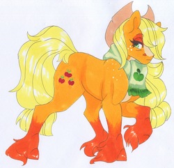 Size: 2473x2387 | Tagged: safe, artist:frozensoulpony, applejack, earth pony, pony, g4, clothes, cowboy hat, female, hat, high res, long feather, mare, scarf, solo, stetson, traditional art, unshorn fetlocks