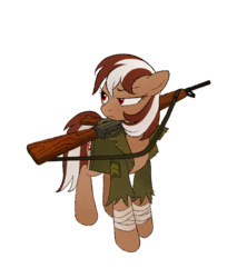 Size: 1627x1913 | Tagged: safe, artist:mellowhen, oc, oc only, oc:roulette, earth pony, pony, fallout equestria, fallout equestria: red 36, clothes, conflicted, eyebrows, fanfic art, female, gun, jacket, leg wraps, looking at something, rifle, simple background, solo, transparent background, weapon