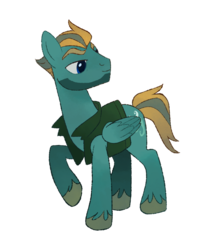 Size: 1627x1913 | Tagged: safe, artist:mellowhen, oc, oc only, oc:airworthy, pegasus, pony, fallout equestria, fallout equestria: red 36, clothes, ex-enclave, fanfic art, five o'clock shadow, looking offscreen, male, simple background, smiling, solo, stallion, transparent background, vest, windswept mane